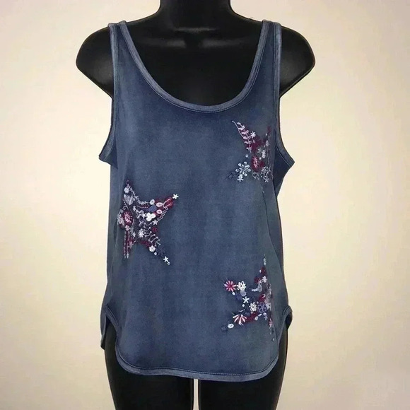 Lucky Brand Stars Denim Look NWT Tank Size XS—WB01 - Picture 2 of 6